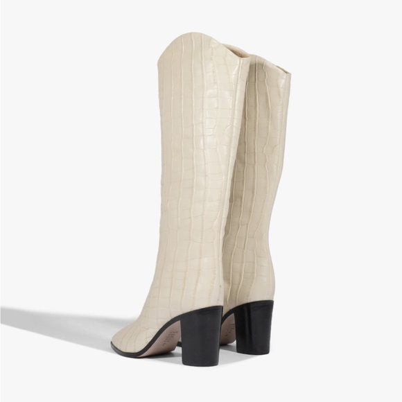 Schutz Maryana Block Crocodile-Embossed Leather Boots in Eggshell - Picture 2 of 14